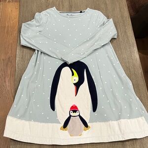 Mini Boden Dress with Penguin Design - Light Blue and White